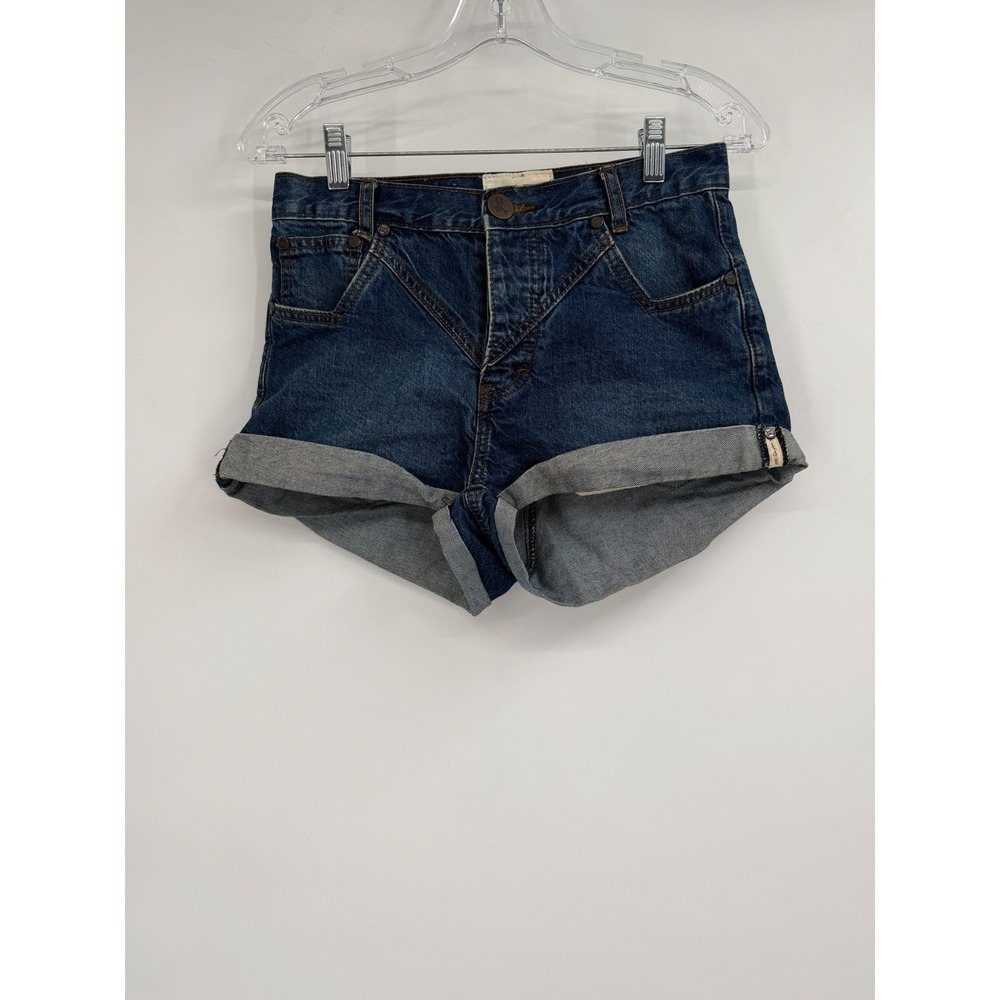 Free People x One Teaspoon Shorts Blue Denim Hawks High Rise Cuffed Sz 26